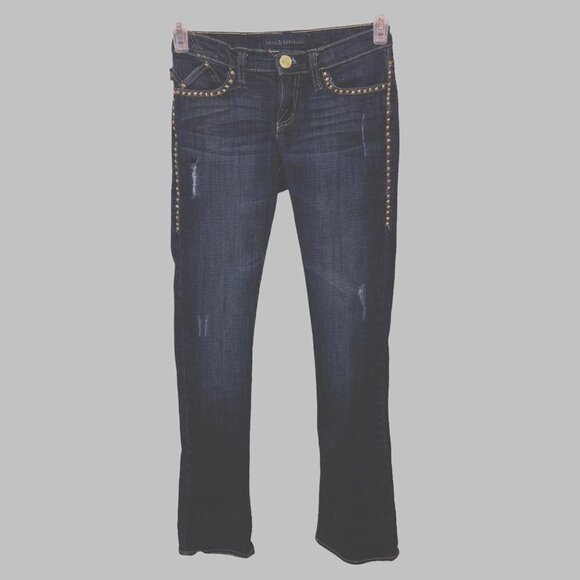 Rock and Republic Womens Size 0 M Dark Wash Studs Kasandra Boot Cut Denim Jeans - Picture 1 of 11